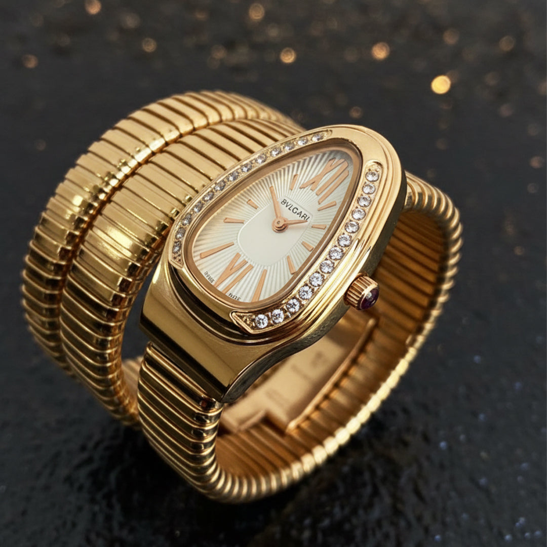 Et Luxury Gold Oval Dial Bracelet Watch with Crystal Bezel
