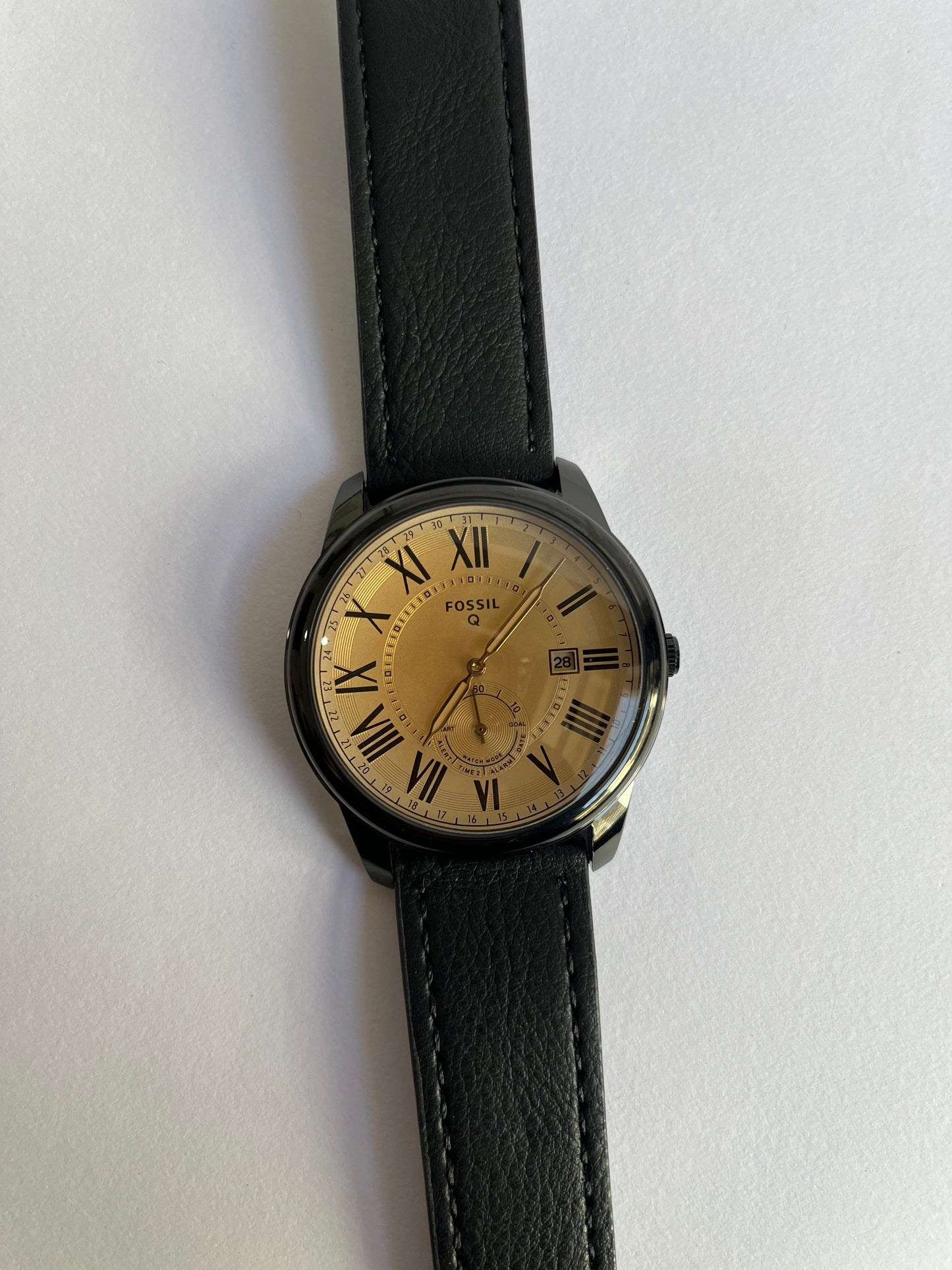 Fossil Q Men’s Classic Analog Watch with Gold Dial, Roman Numerals & Black Leather Strap