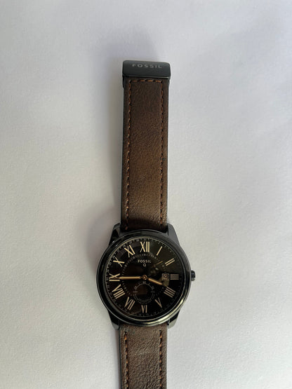 Fossil Q Men’s Analog Watch with Black Dial, Roman Numerals & Brown Leather Strap