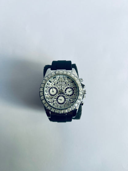 Rolex Daytona Diamond Bezel Luxury Chronograph Watch with Black Rubber Strap