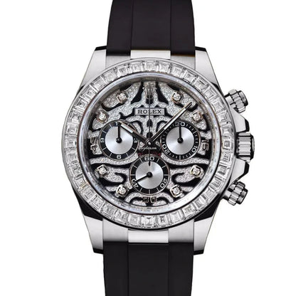 Rolex Daytona Diamond Bezel Luxury Chronograph Watch with Black Rubber Strap
